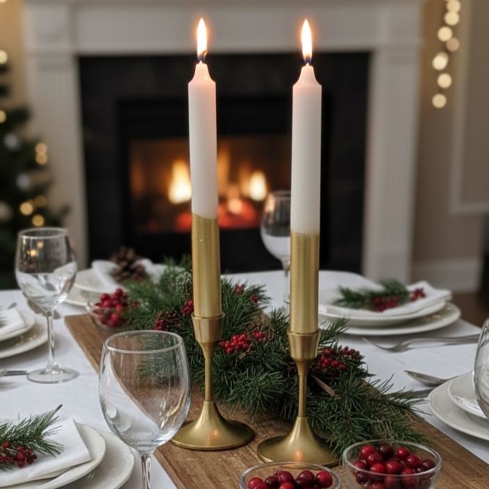 2 pc Dinner Candle Set - Gold/White