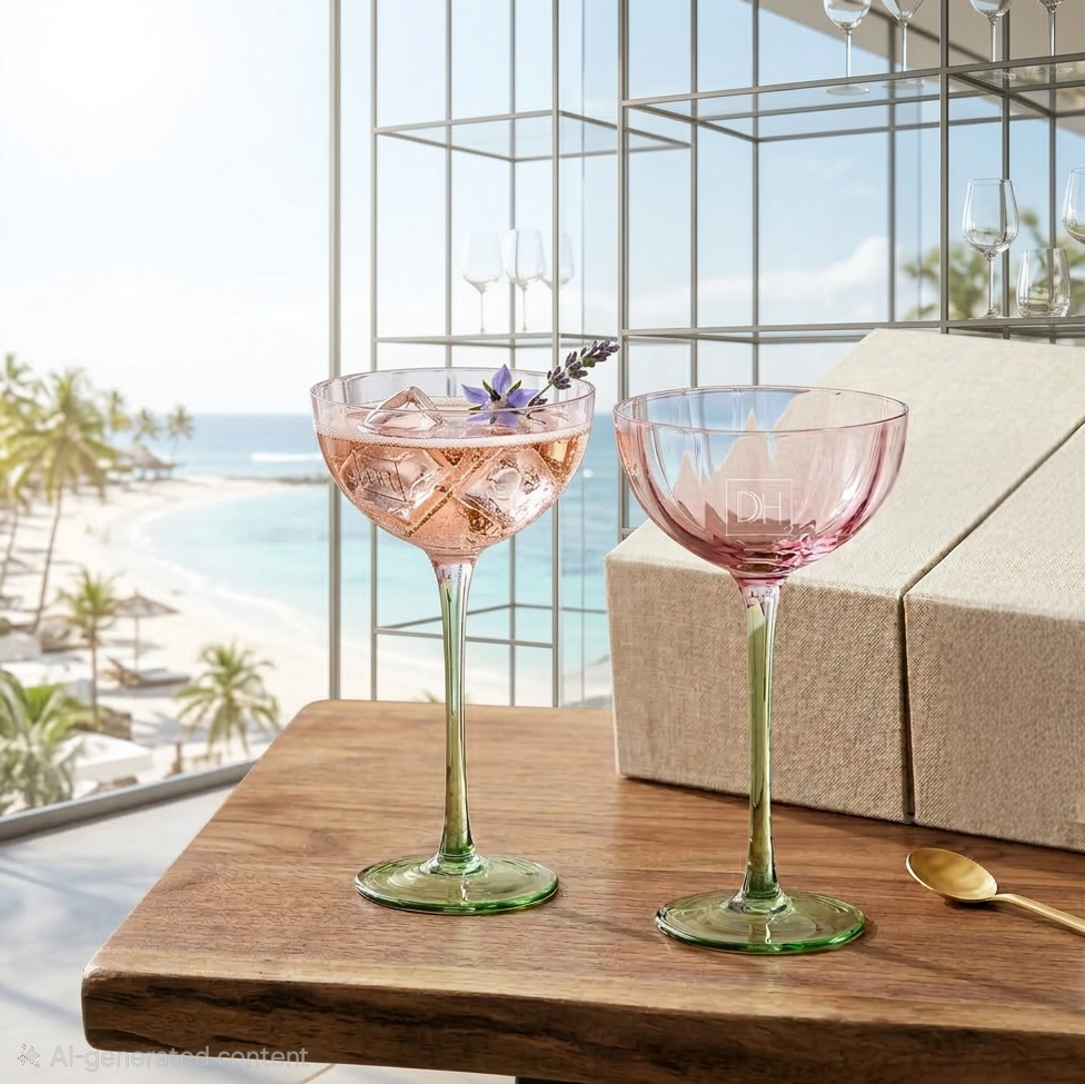 Pink & Green Stem Glass Pack of 2