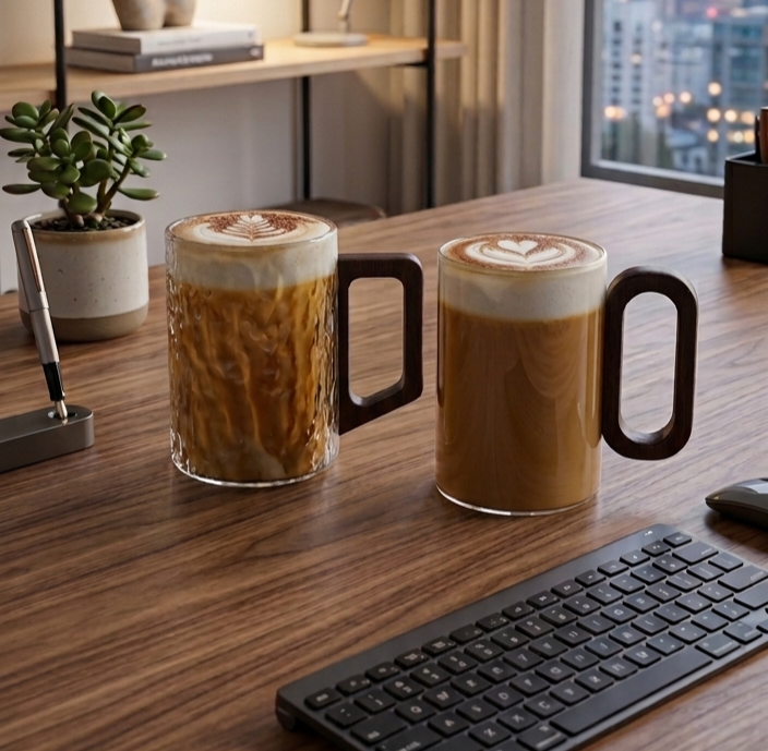 Mug With Wooden Handle - Textured