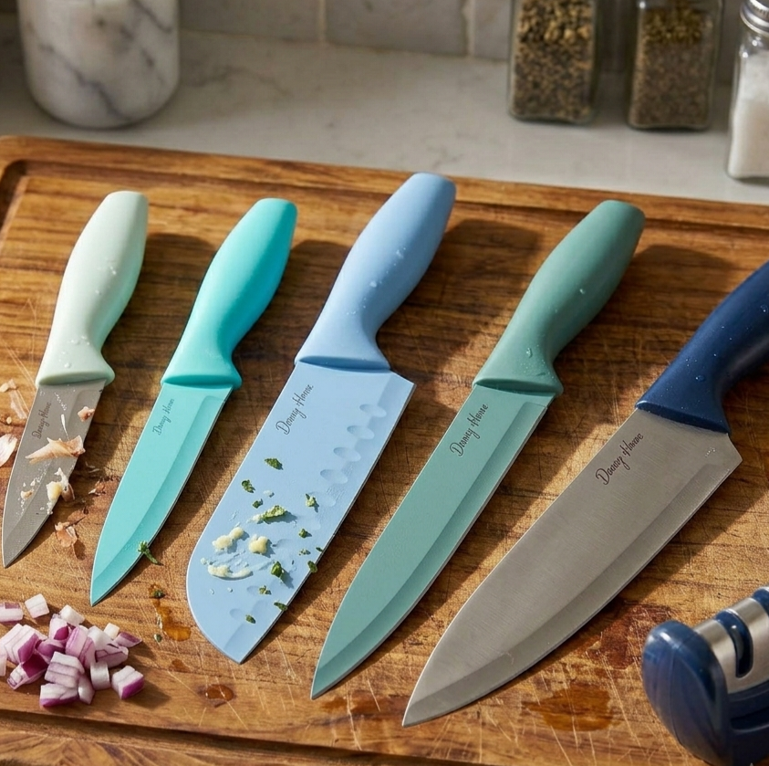 6-Pc Knife With Cover & Sharpener Set