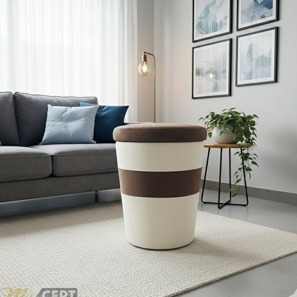Pouffe Ottoman Brown/Ash White