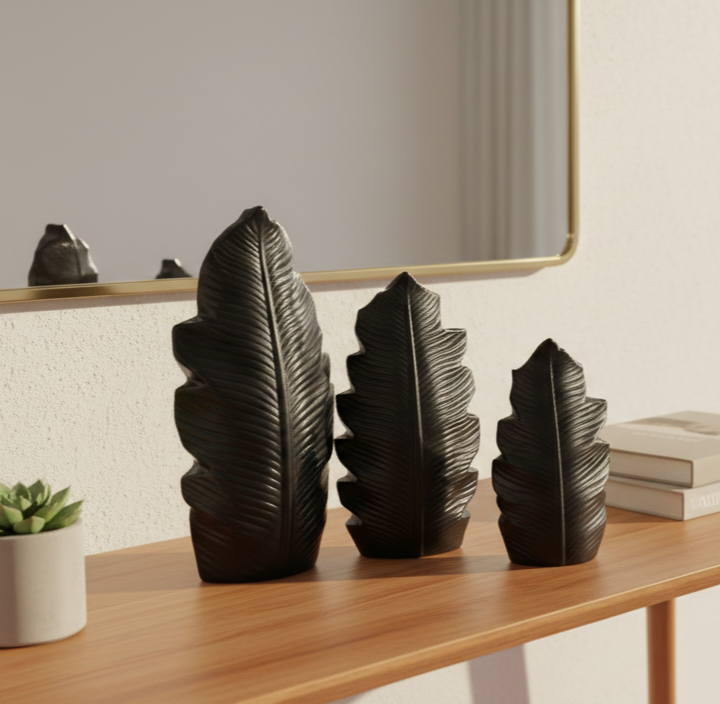 Decor Leaf Vase Set of 3 - Black