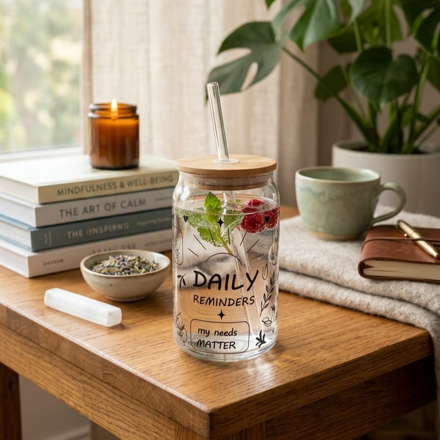 480ml Glass with Lid & Straw