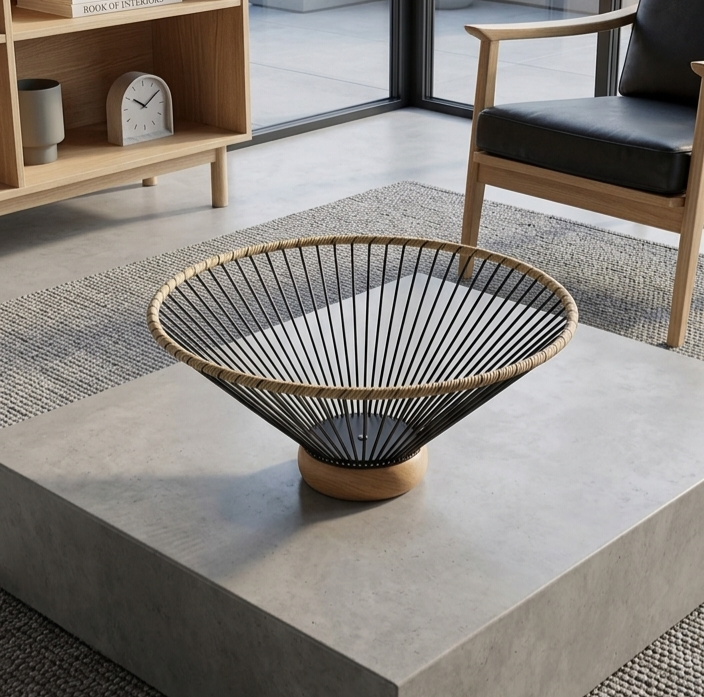 Wood/Metal Fruit Basket - Black