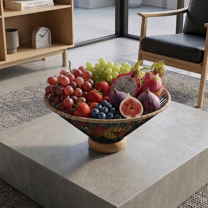 Wood/Metal Fruit Basket - Black