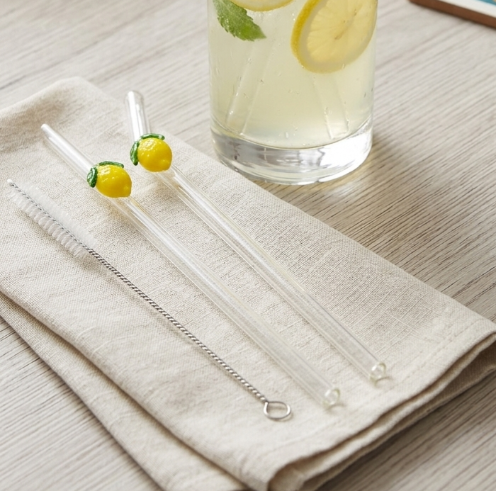 Lemon Glass Straw with Brush - Pk of 4
