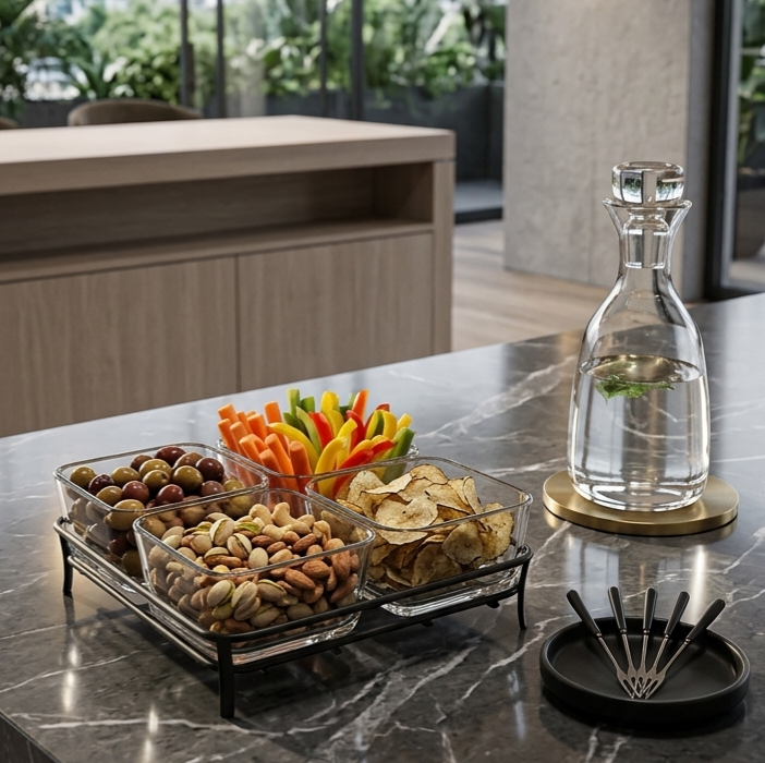 4 Section Glass Serving Bowl - Black