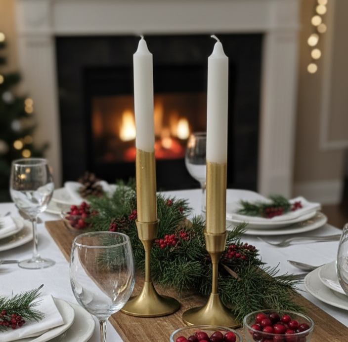 2 pc Dinner Candle Set - Gold/White