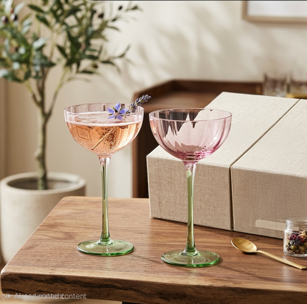 Pink & Green Stem Glass Pack of 2