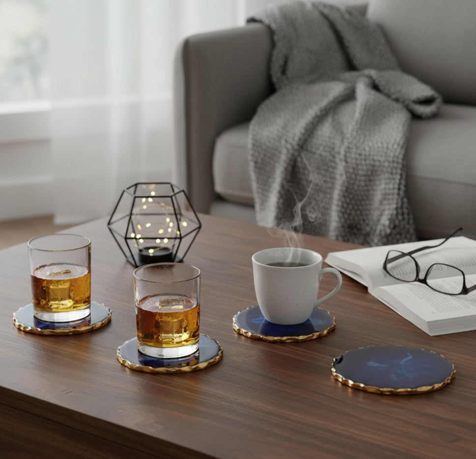 Resin Coasters - Teal/Gold - Pack of 4