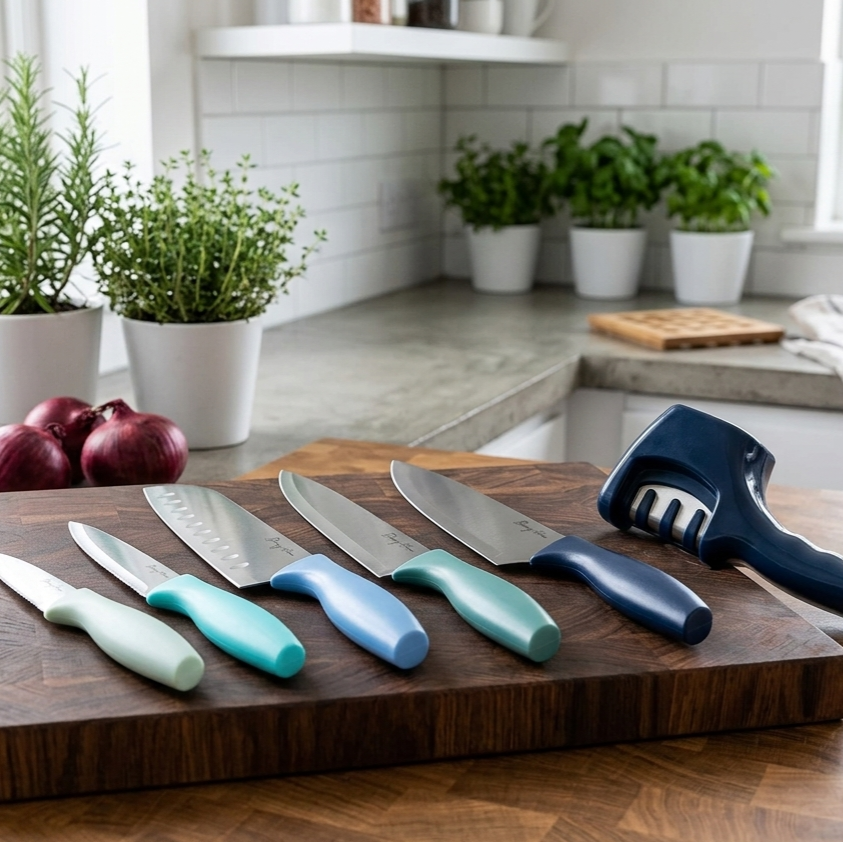 6-Pc Knife With Cover & Sharpener Set