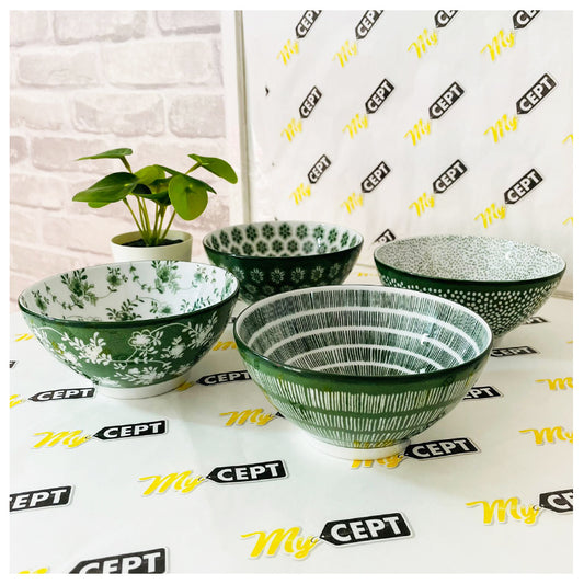 Bowl Patterned Green - Pack of 4