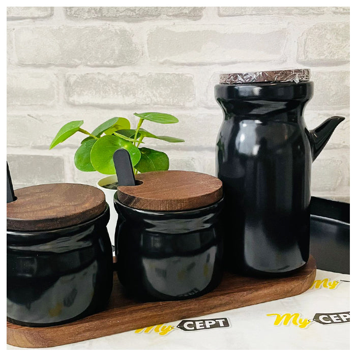 Condiment Jars with Wooden Tray