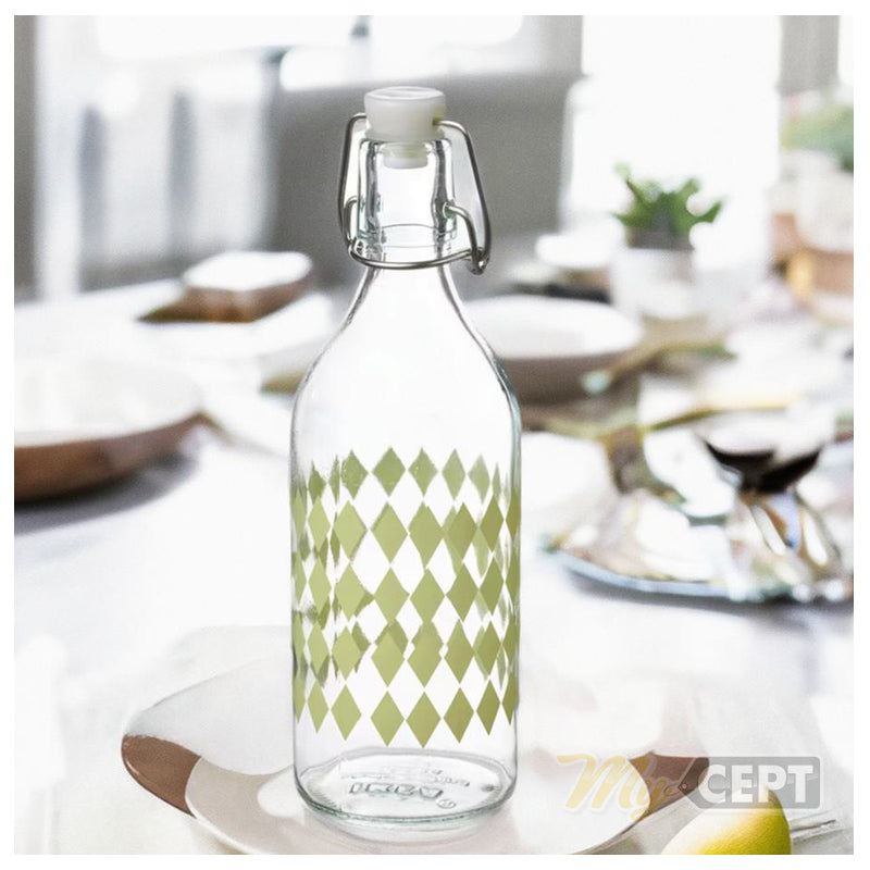 Glass Bottle with Stopper 0.5L - Patterned Green