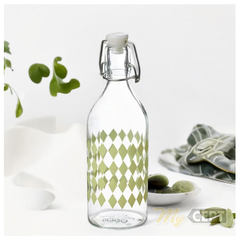 Glass Bottle with Stopper 0.5L - Patterned Green