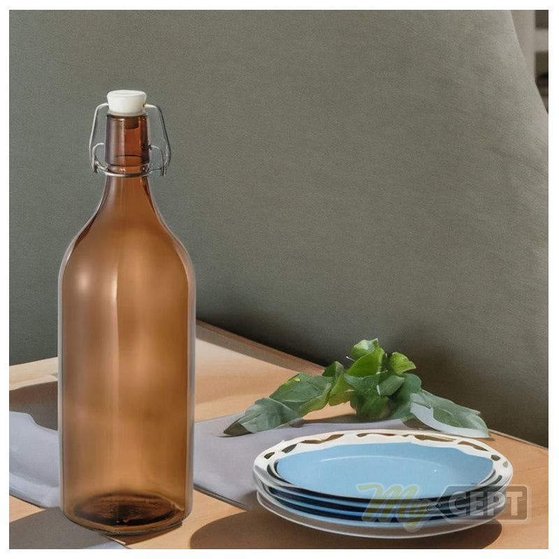 Glass Bottle with Stopper 1L - Brown
