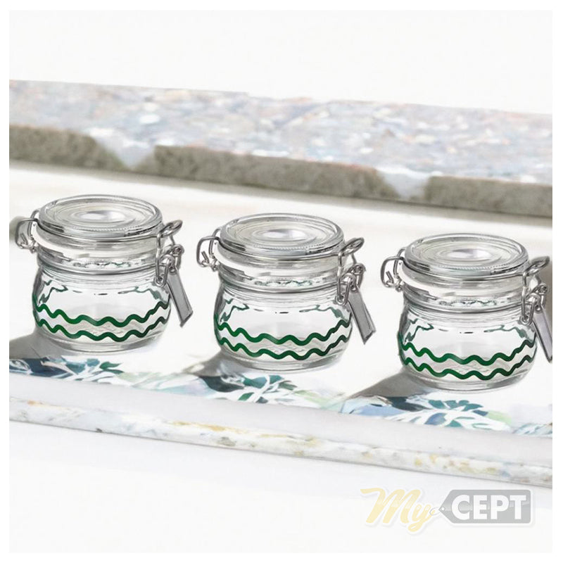 Airtight Glass Jars - Pack of 3 - Patterned Green