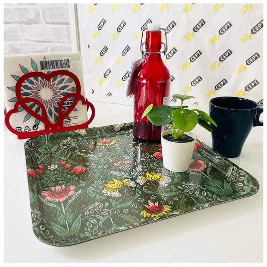 Serving Tray Square - Patterned Green