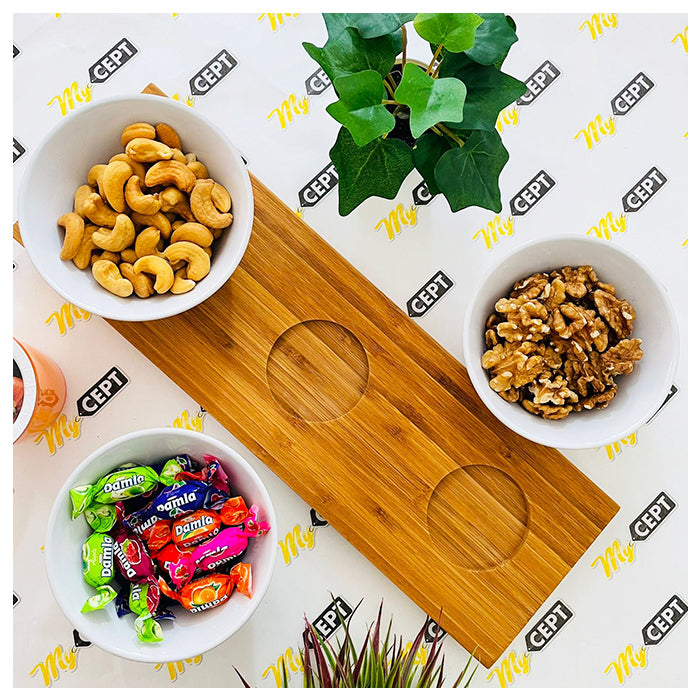Wooden Tray with 3 Bowls