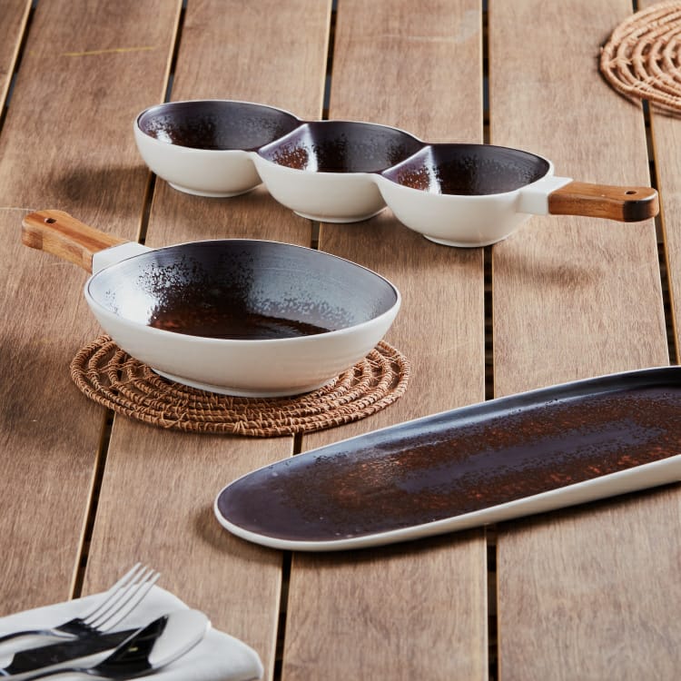 3-Section Serving Bowl With Wooden Handle